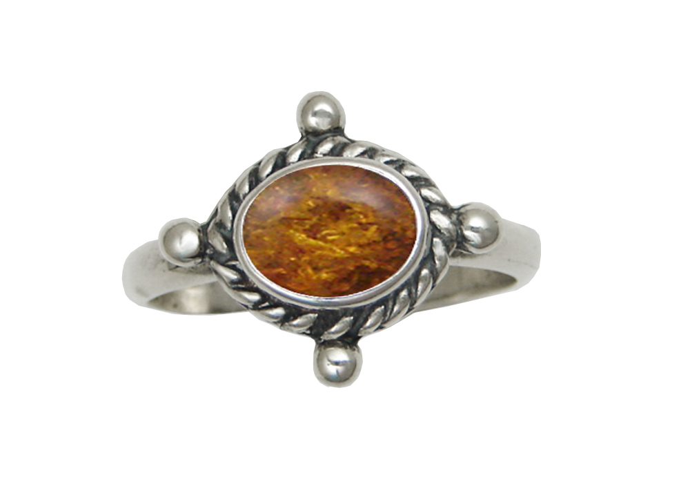 Sterling Silver Gemstone Ring With Amber Size 8